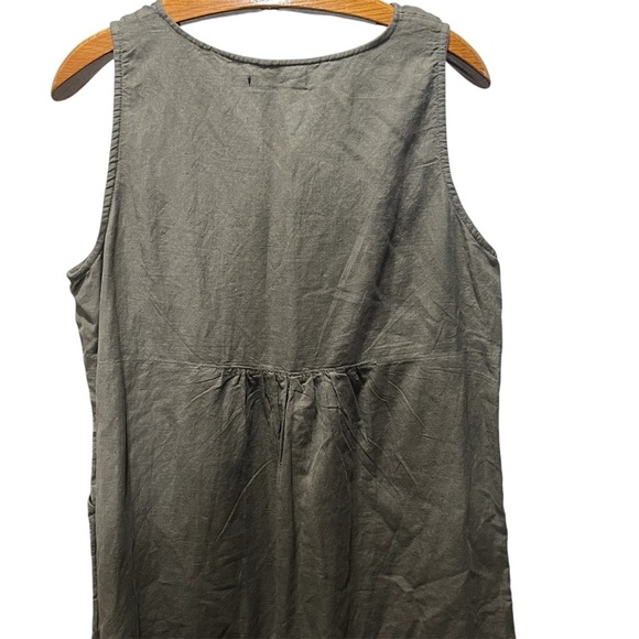 GUDRUN SJODEN ~ Olive Green Linen Tank Dress with Asymmetric Hem - Picture 8 of 11